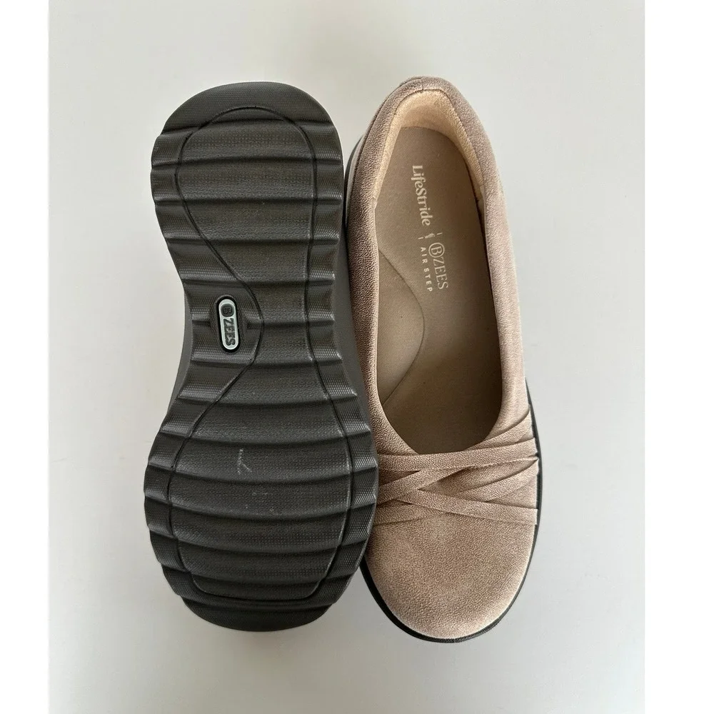LifeStride Bzees Goody Air Step Slip On Shoes Size 9W Tan Comfort Walking